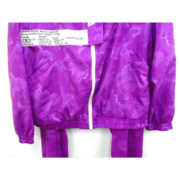 VTG Reebok Track Windbreaker Suit Womens Top Size L Leggings size XL 2 Piece Set - Picture 3 of 13